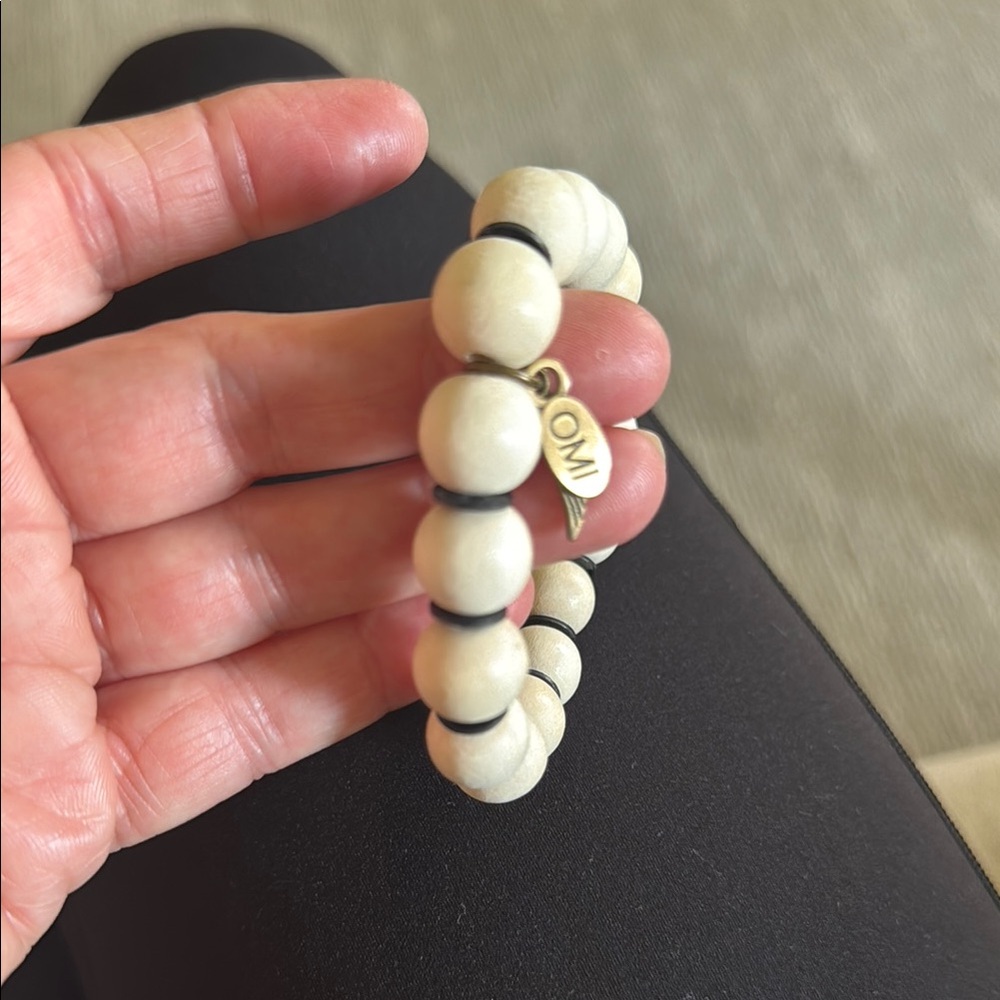OMI Cream Beaded Bracelet with Charm